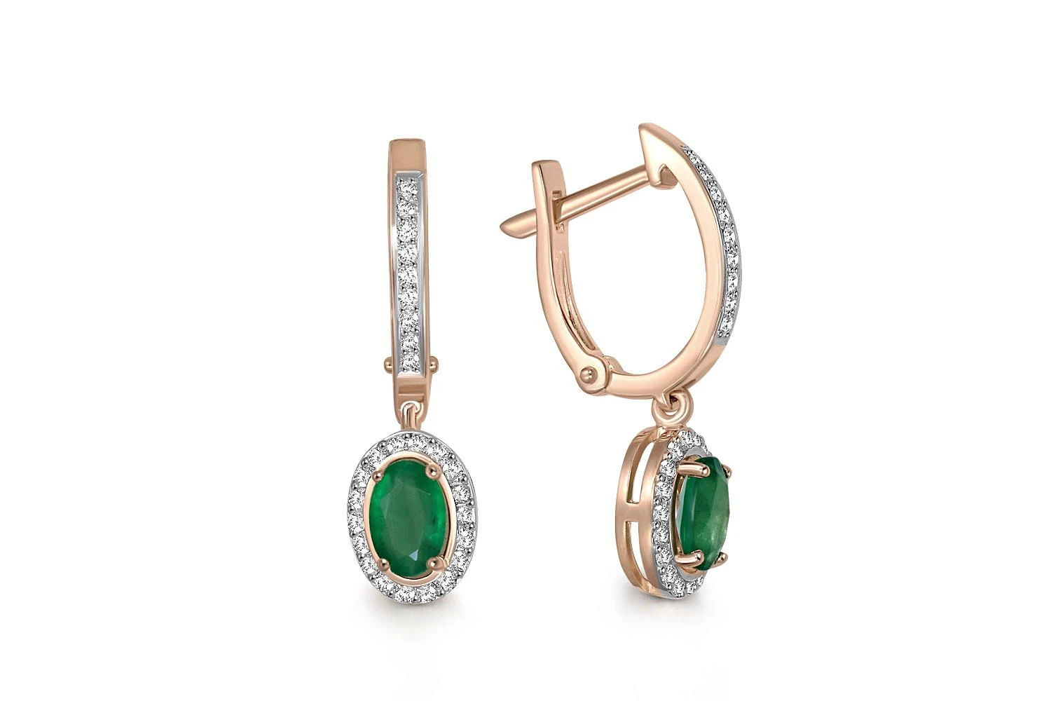 Серьги из красного золота с 2 изумрудами и 54 бриллиантами