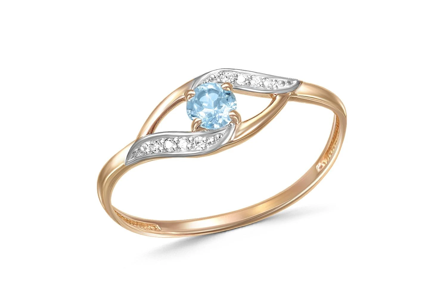 Кольцо из красного золота с топазом swiss и 8 фианитами