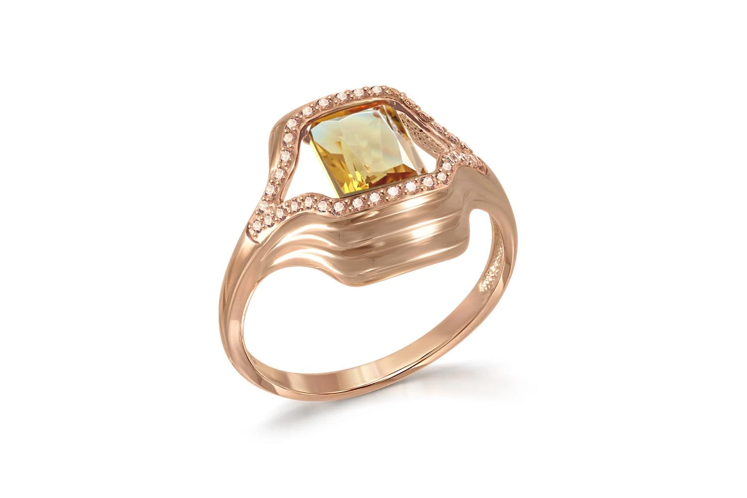 Кольцо из красного золота с султанитом и 36 фианитами