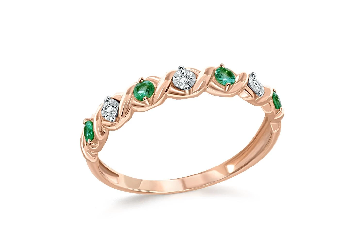 Кольцо Дорожка из красного золота с 4 изумрудами и 3 бриллиантами
