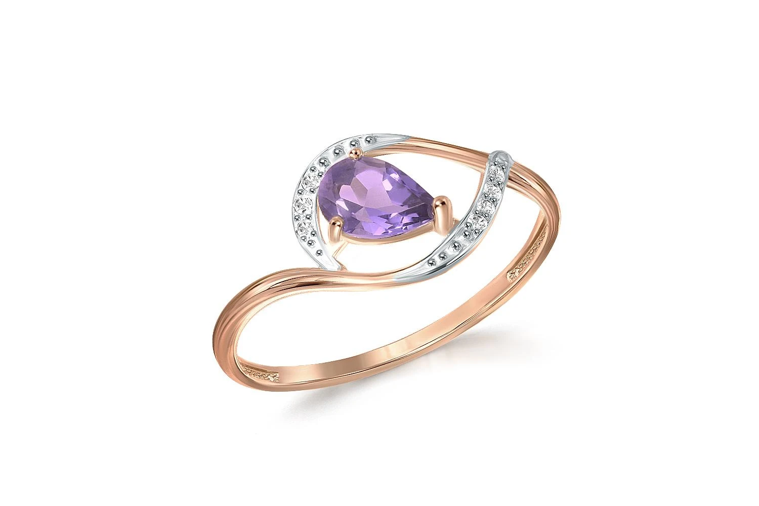 Кольцо из красного золота с аметистом и 7 фианитами