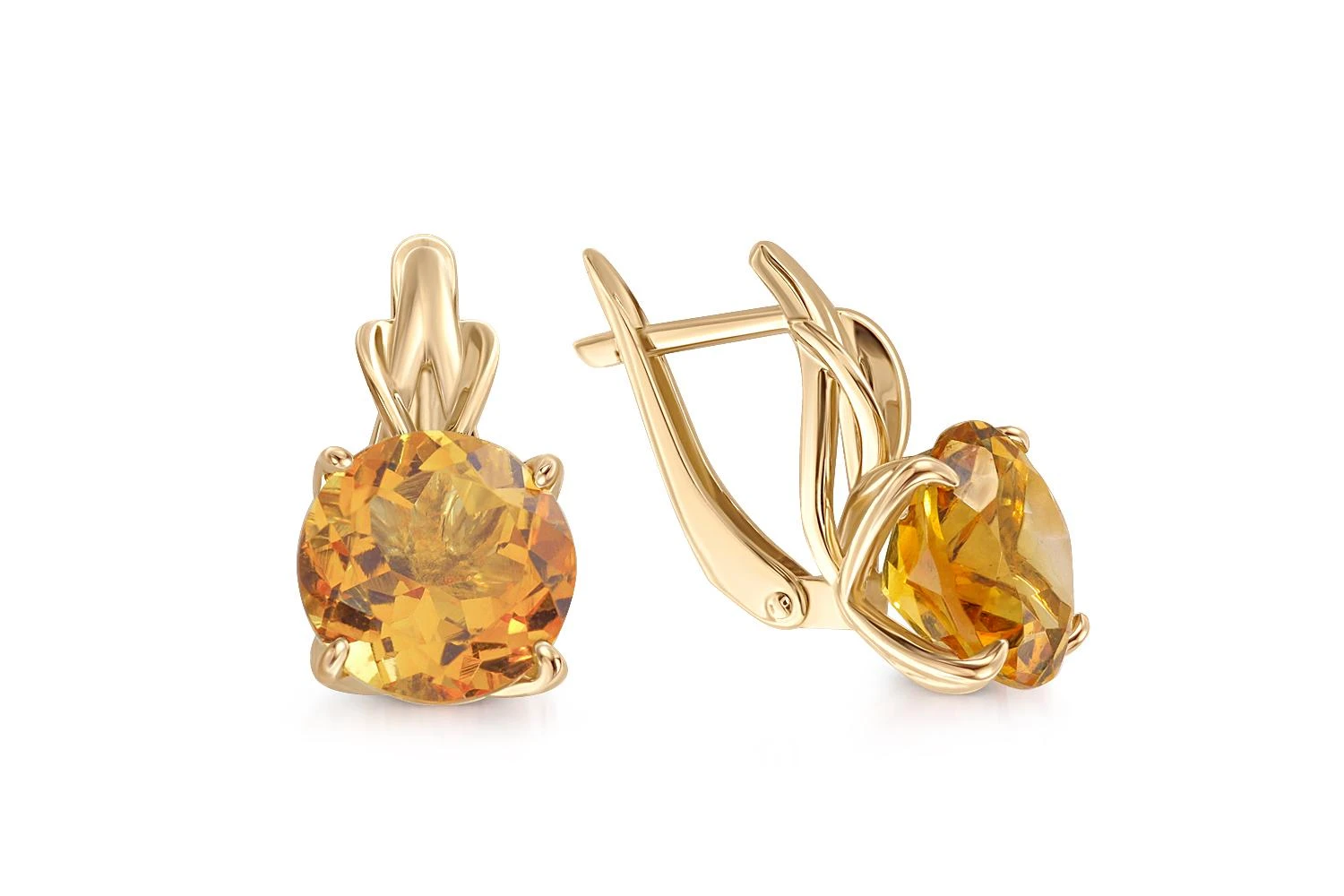 Серьги из жёлтого золота с 2 цитринами
