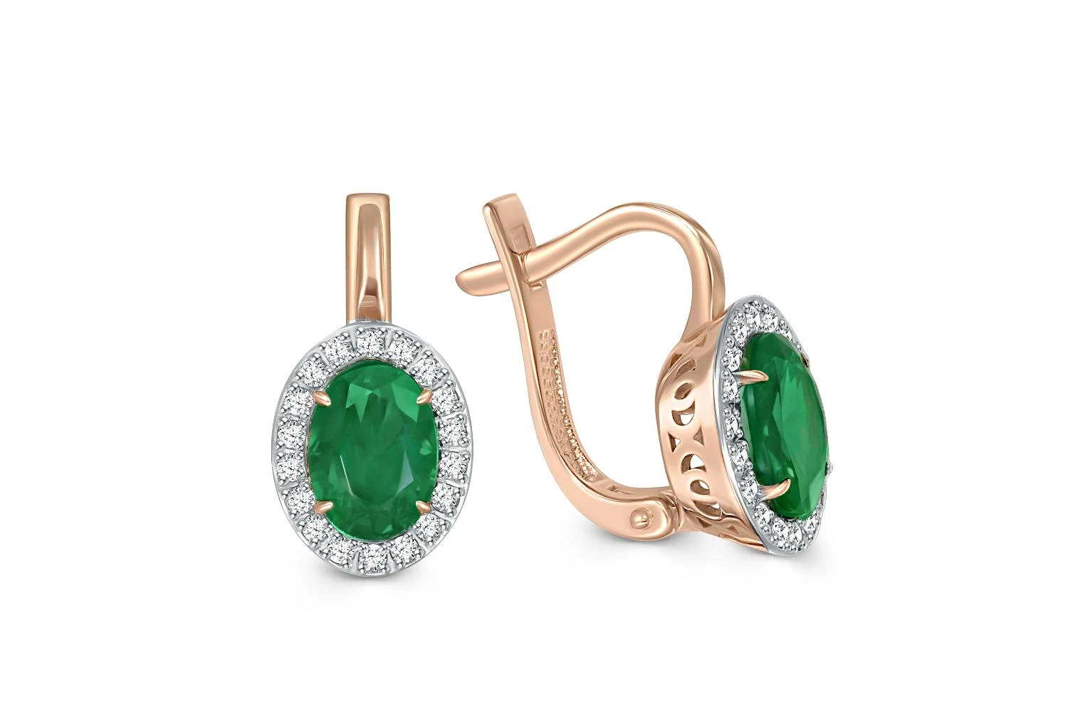 Серьги из красного золота с 2 изумрудами и 36 бриллиантами