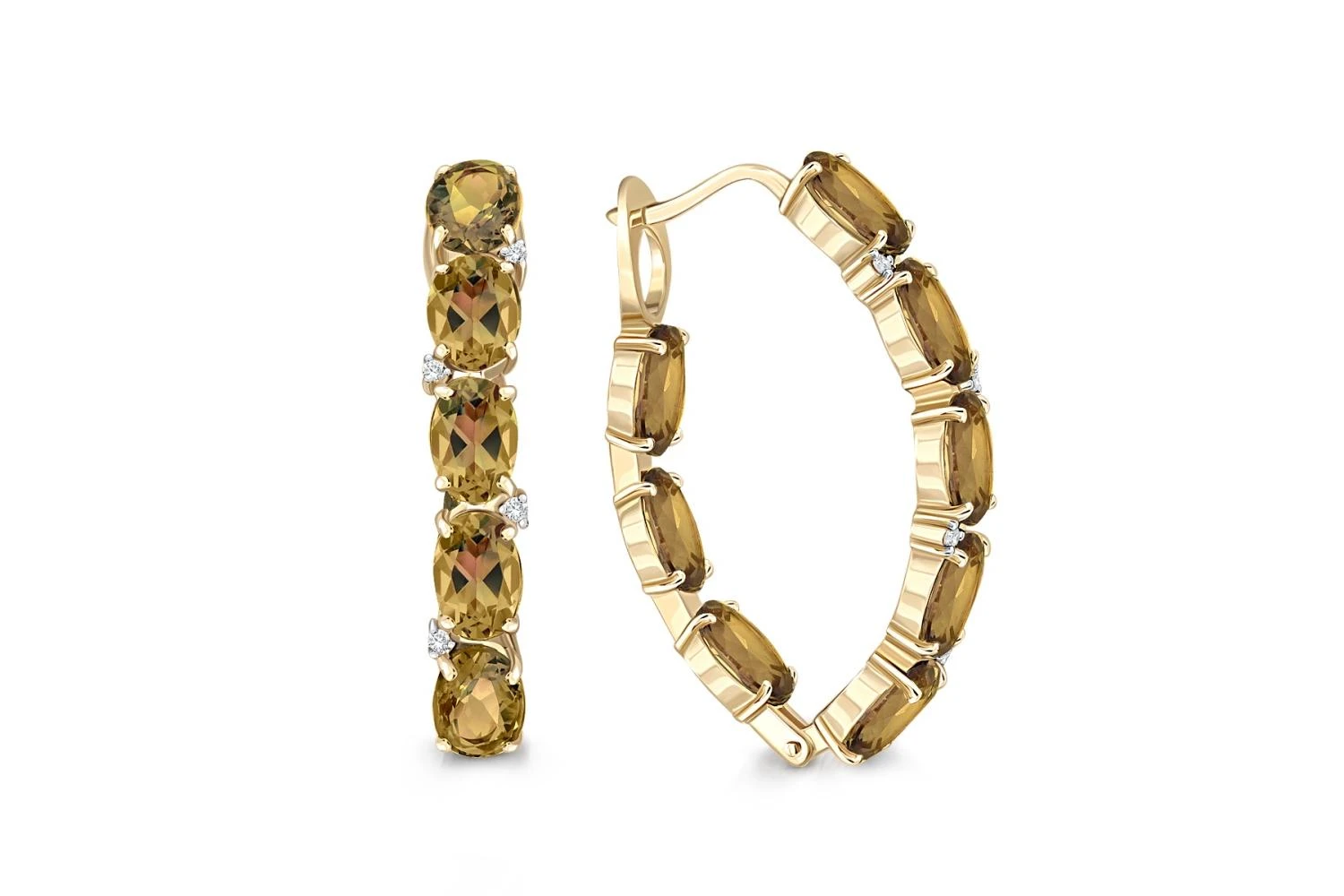 Серьги из жёлтого золота с 16 султанитами и 8 фианитами