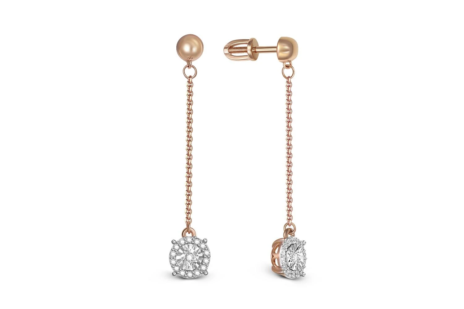 Серьги-пусеты из красного золота с 30 бриллиантами