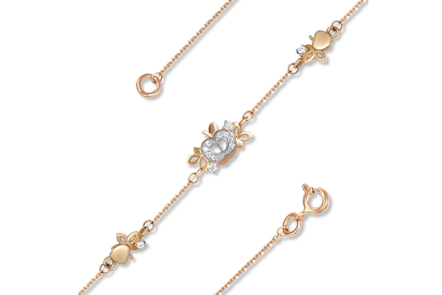 Браслет Яблоко из красного золота с 12 фианитами