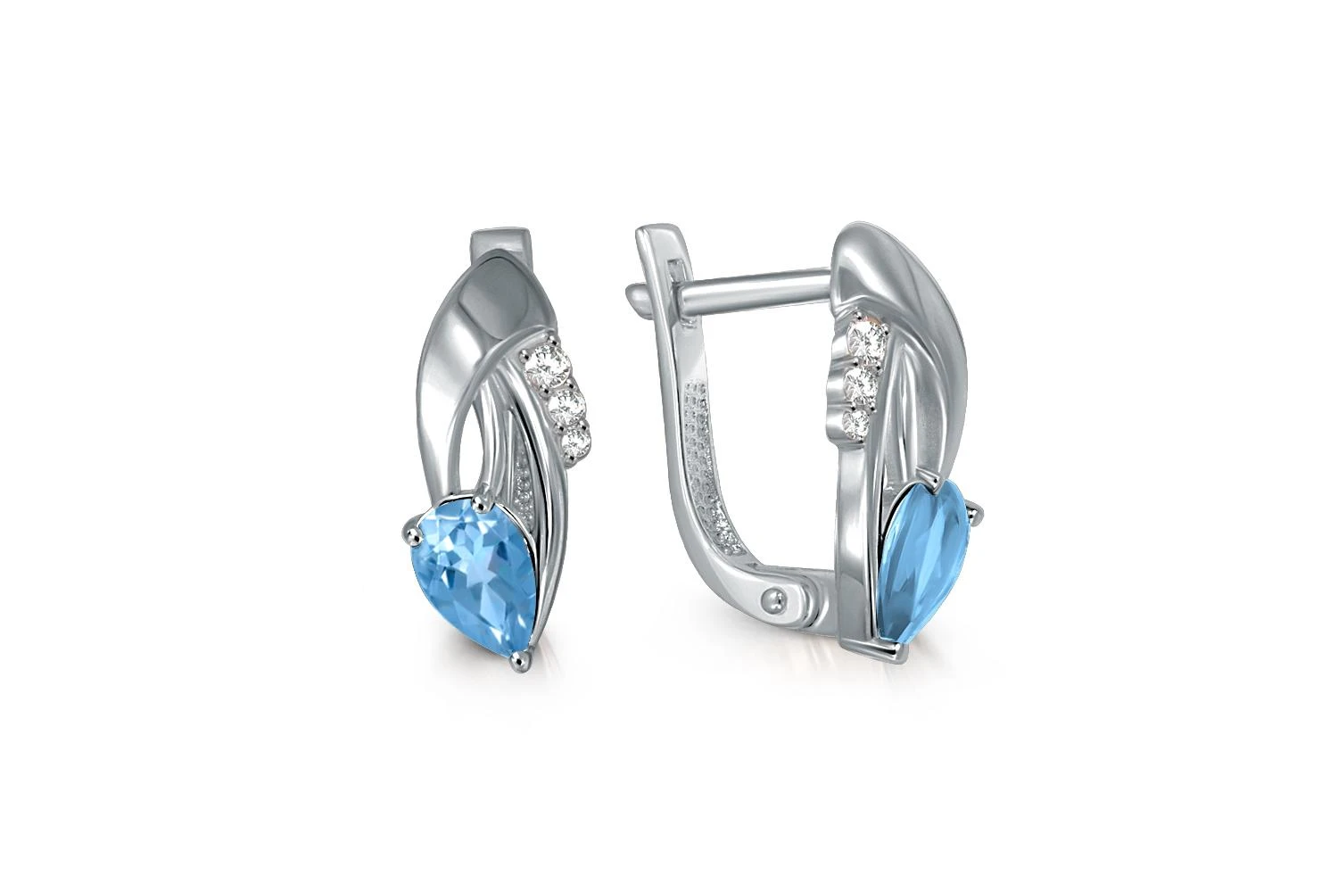 Серьги из белого золота с 2 топазами swiss и 6 фианитами