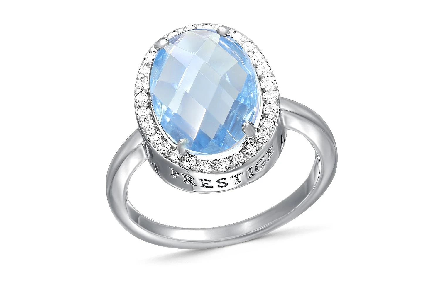 Кольцо из белого золота с топазом sky и 28 фианитами