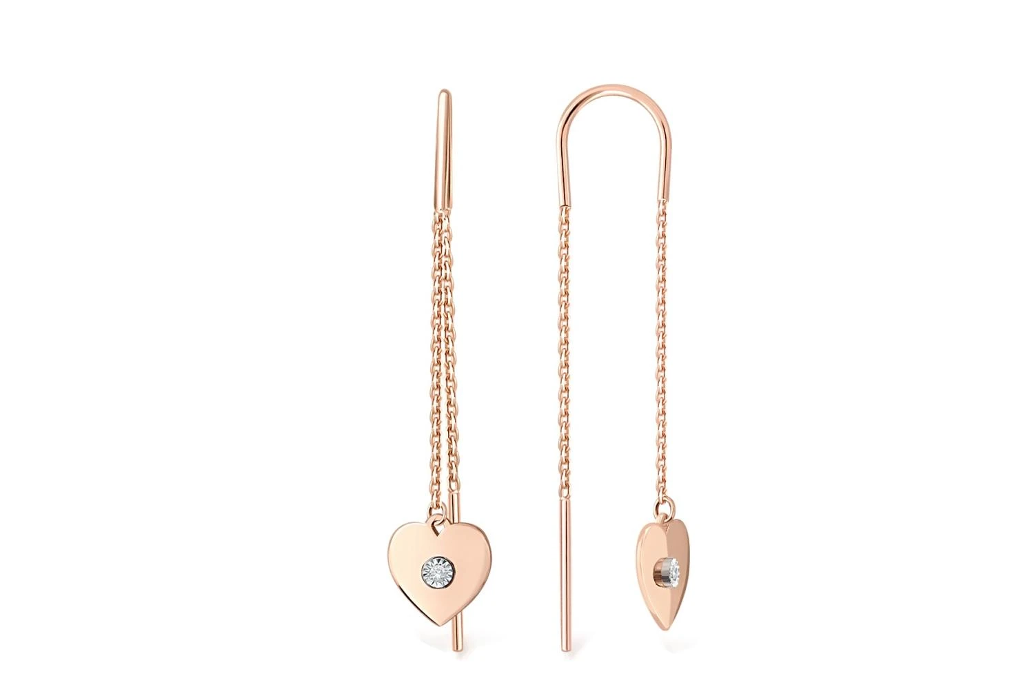 Серьги-продёвки из красного золота с 2 бриллиантами