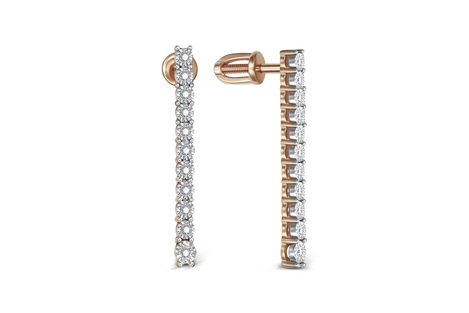 Серьги-пусеты Дорожки из красного золота с 22 бриллиантами