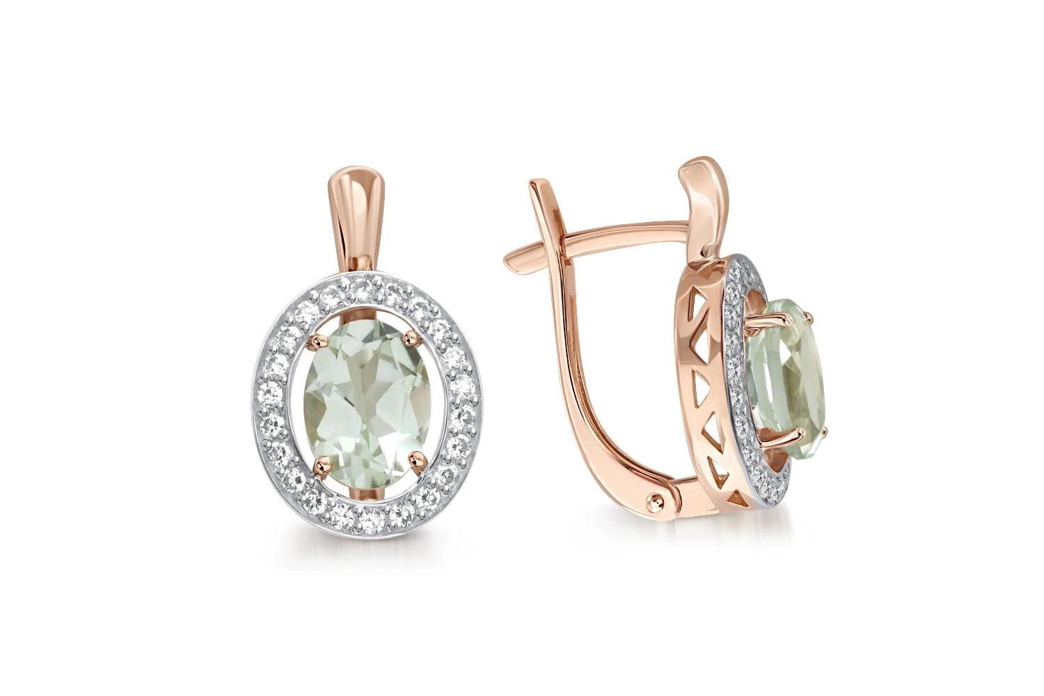 Серьги из красного золота с 2 аметистами и 44 фианитами