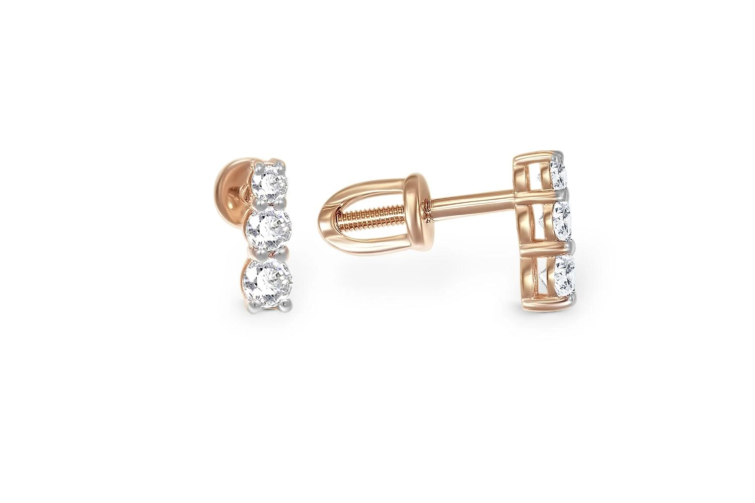 Серьги-пусеты из красного золота с 6 фианитами