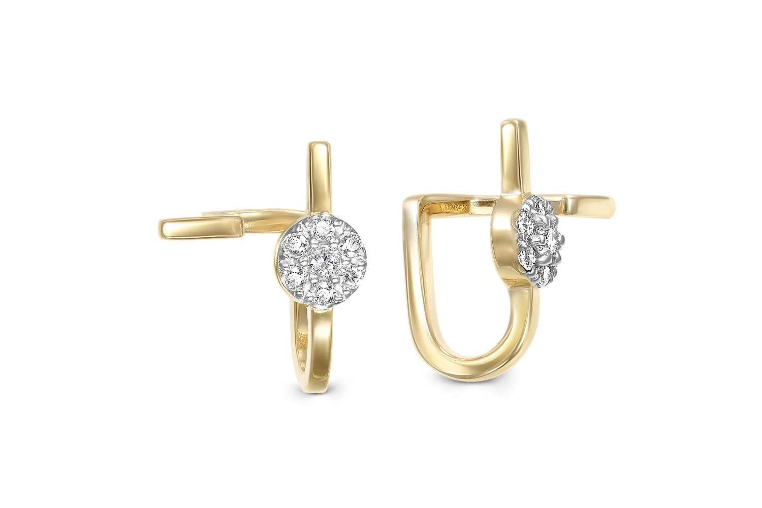 Серьги-пусеты из жёлтого золота с 14 фианитами