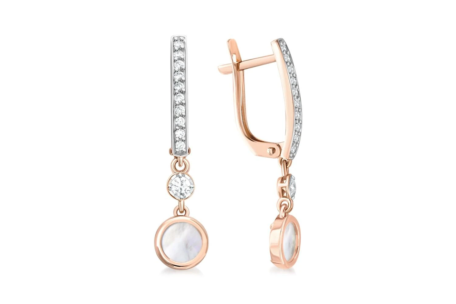 Серьги из красного золота с перламутром и 22 фианитами