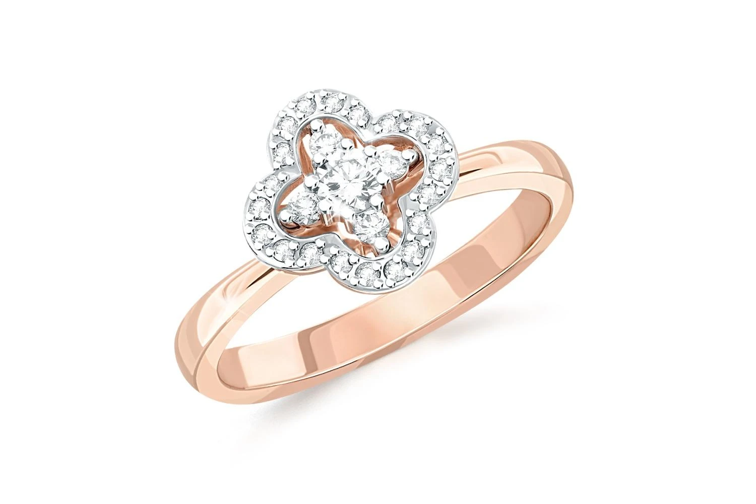 Кольцо Клевер из красного золота с 25 бриллиантами
