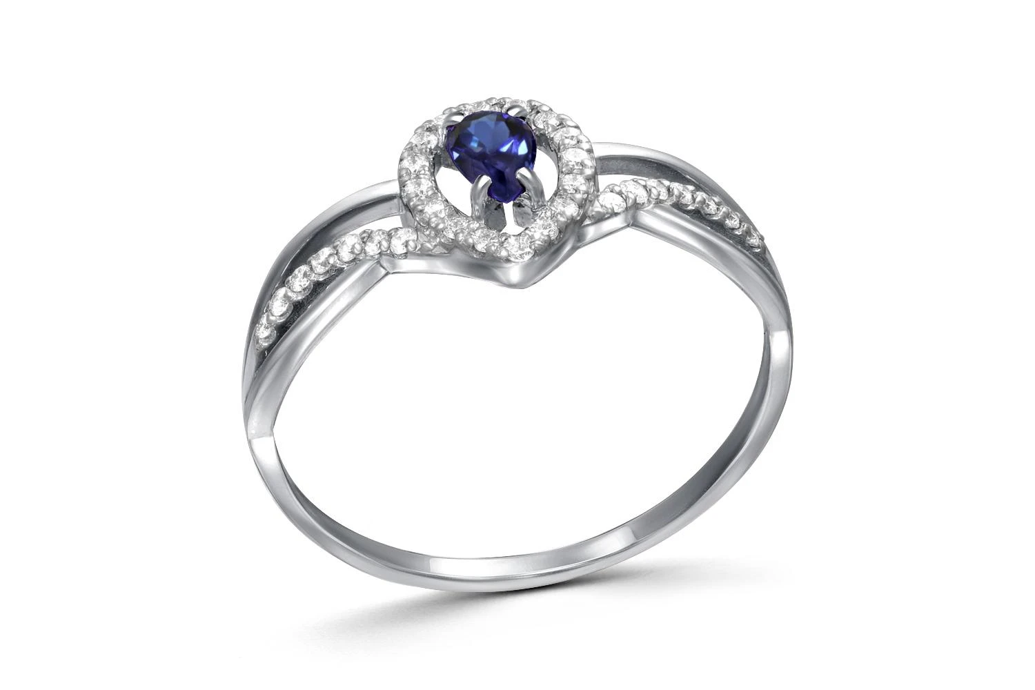 Кольцо из белого золота с сапфиром и 32 бриллиантами