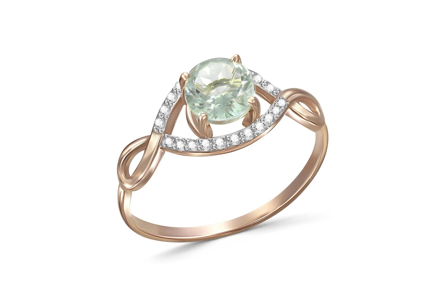 Кольцо из красного золота с аметистом и 22 фианитами