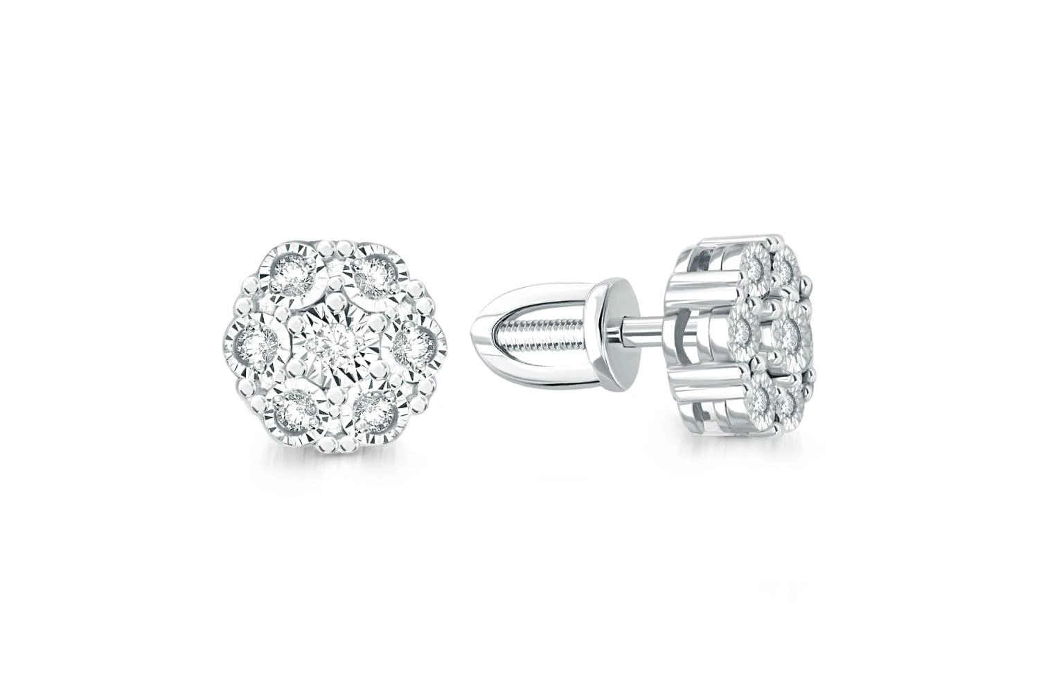 Серьги-пусеты Малинки из белого золота с 14 бриллиантами