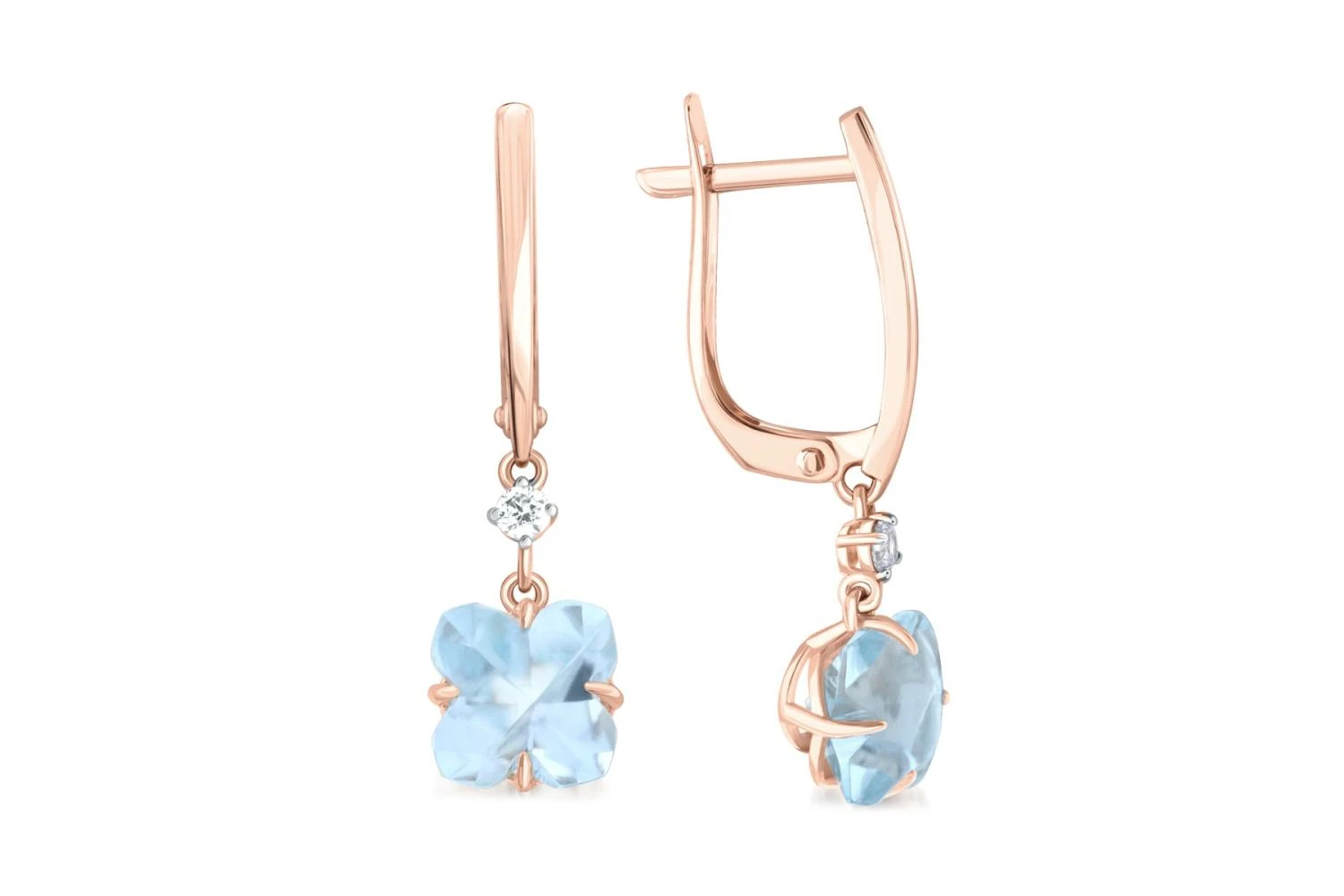 Серьги из красного золота с 2 топазами sky и 2 фианитами