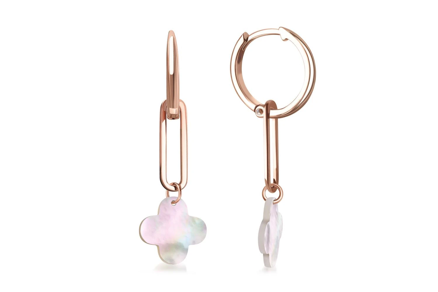 Серьги-трансформеры Клевер из красного золота с перламутром