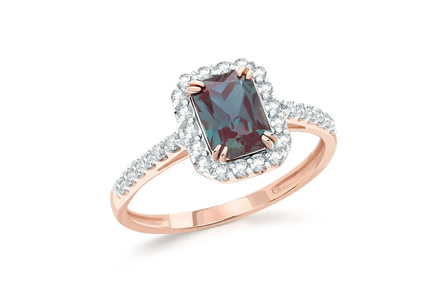 Кольцо из красного золота с александритом и 30 фианитами
