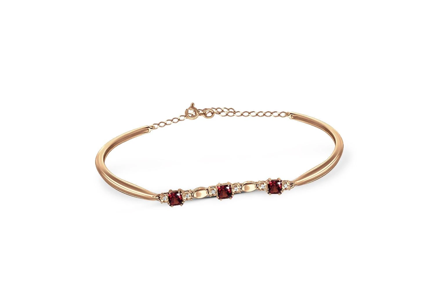 Браслет из красного золота с 3 гранатами и 6 бриллиантами