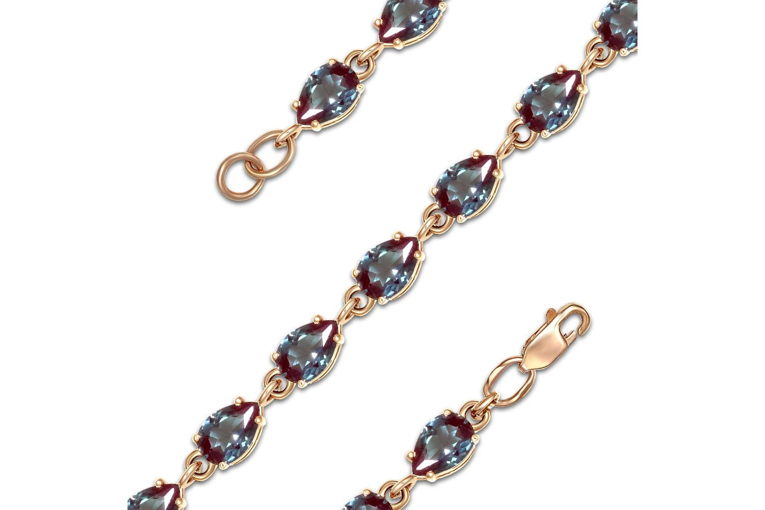 Браслет Дорожка из красного золота с 20 александритами