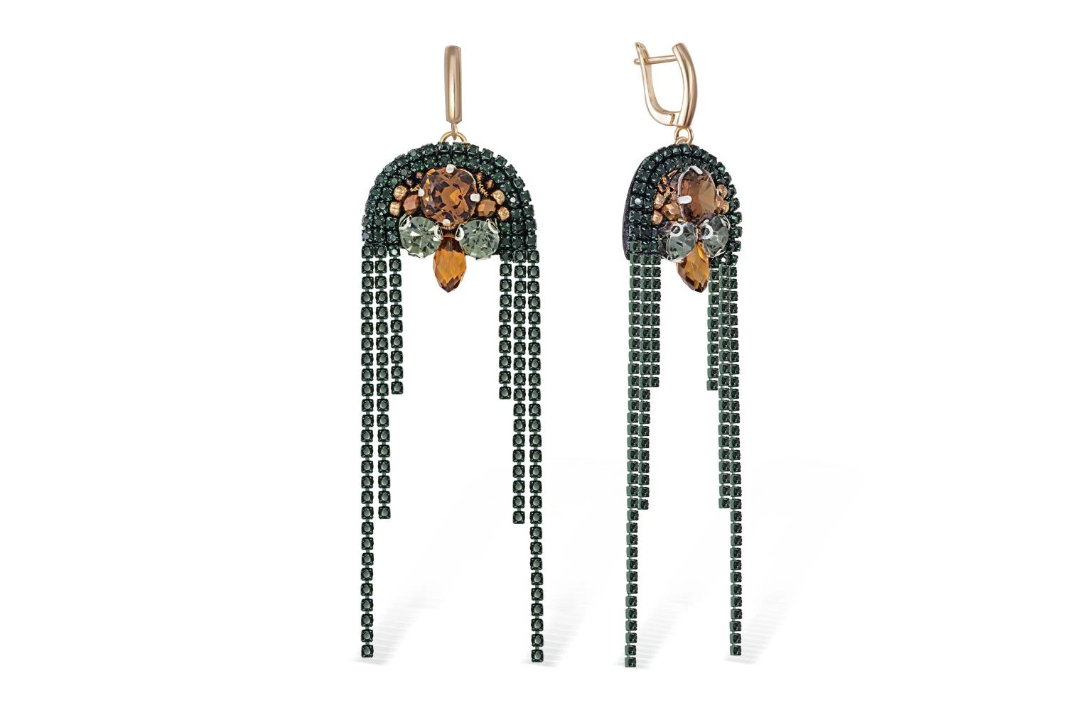 Бижутерные серьги Стразовые дорожки зеленый