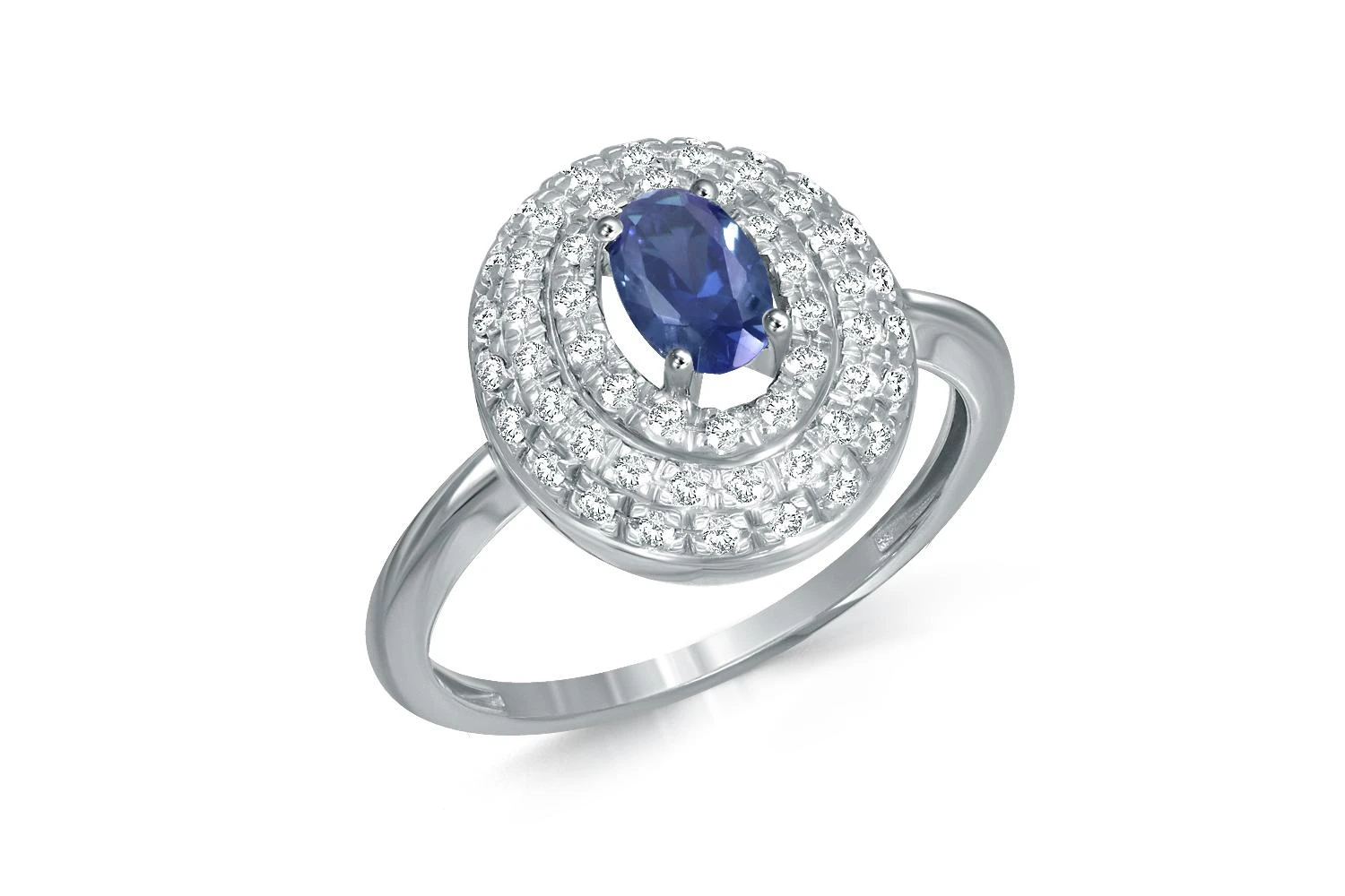 Кольцо из белого золота с корундом и 55 бриллиантами