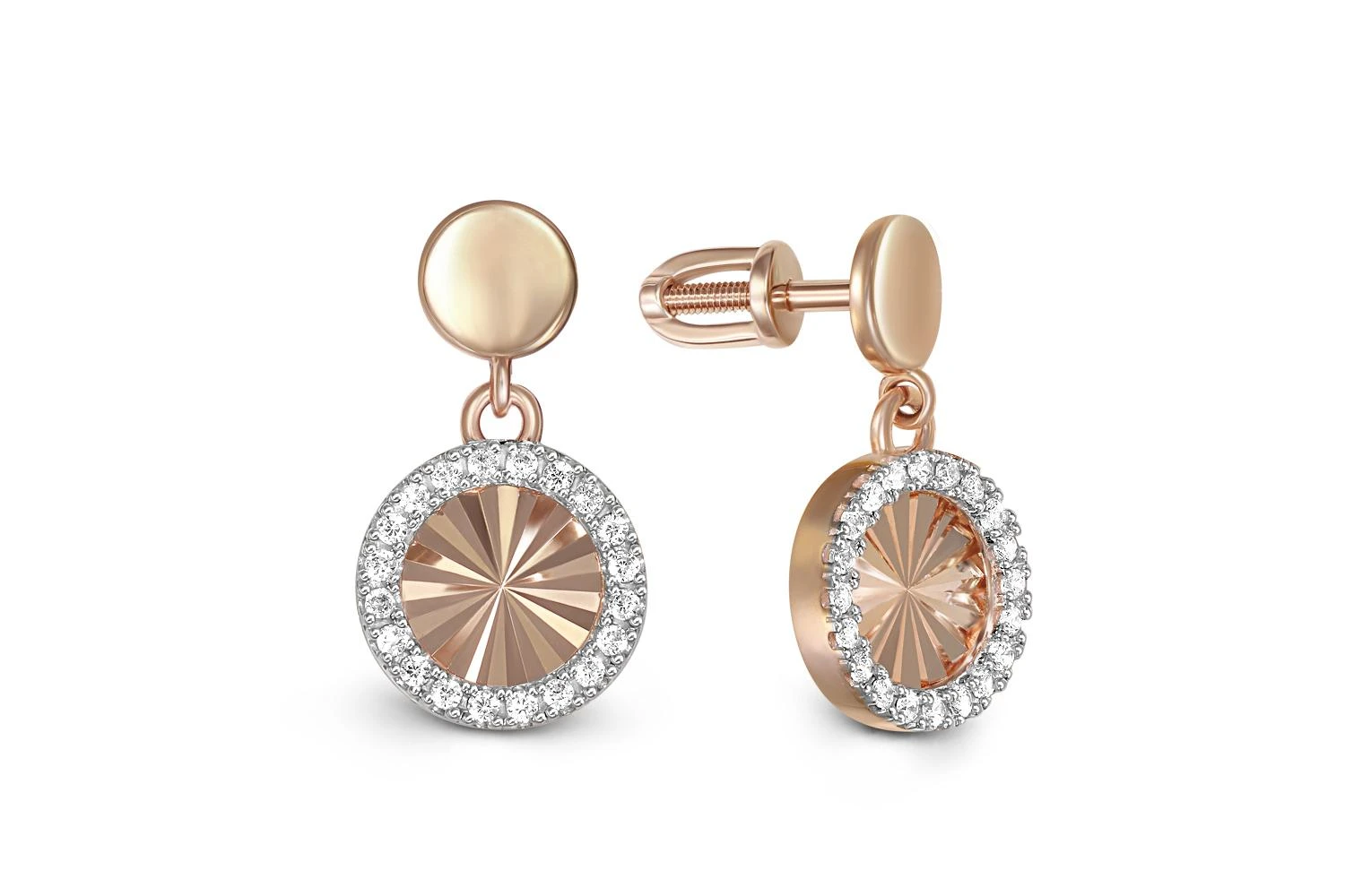 Серьги-пусеты из красного золота с 40 фианитами