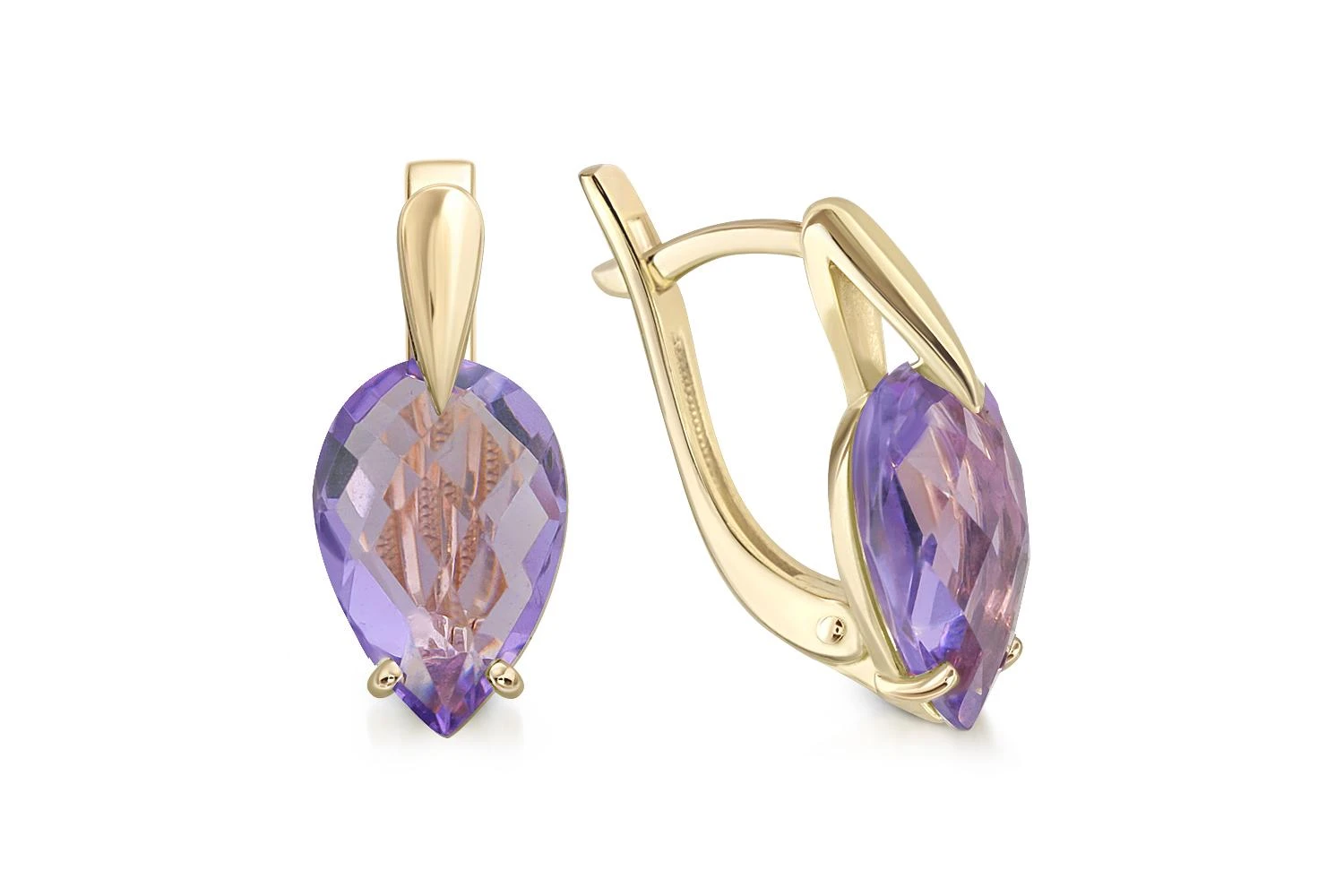 Серьги из жёлтого золота с 2 аметистами
