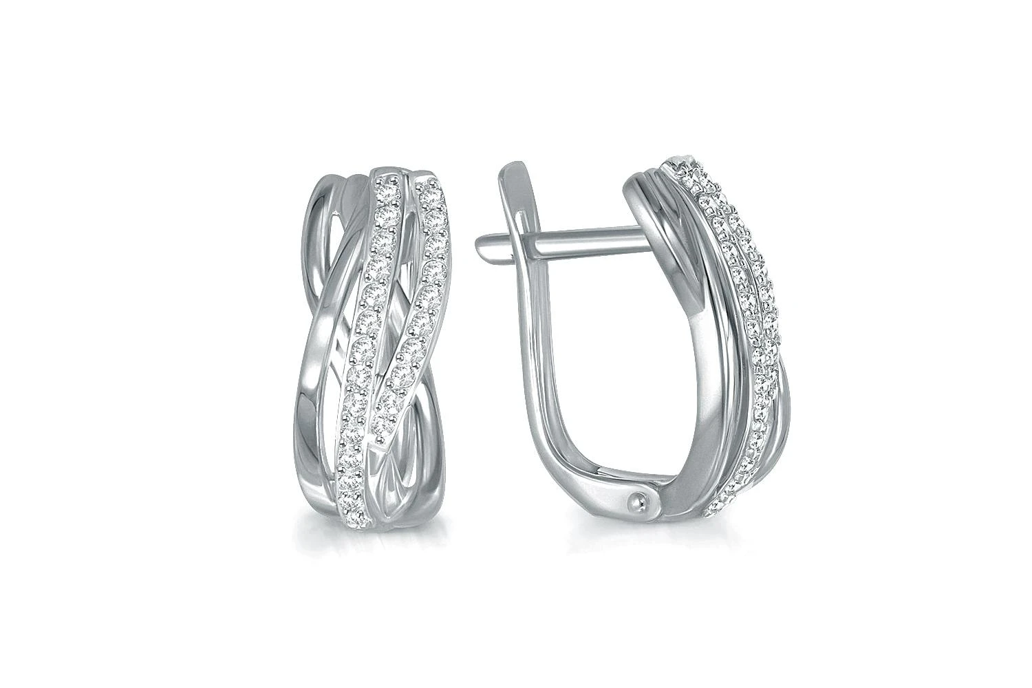 Серьги из белого золота с 48 фианитами