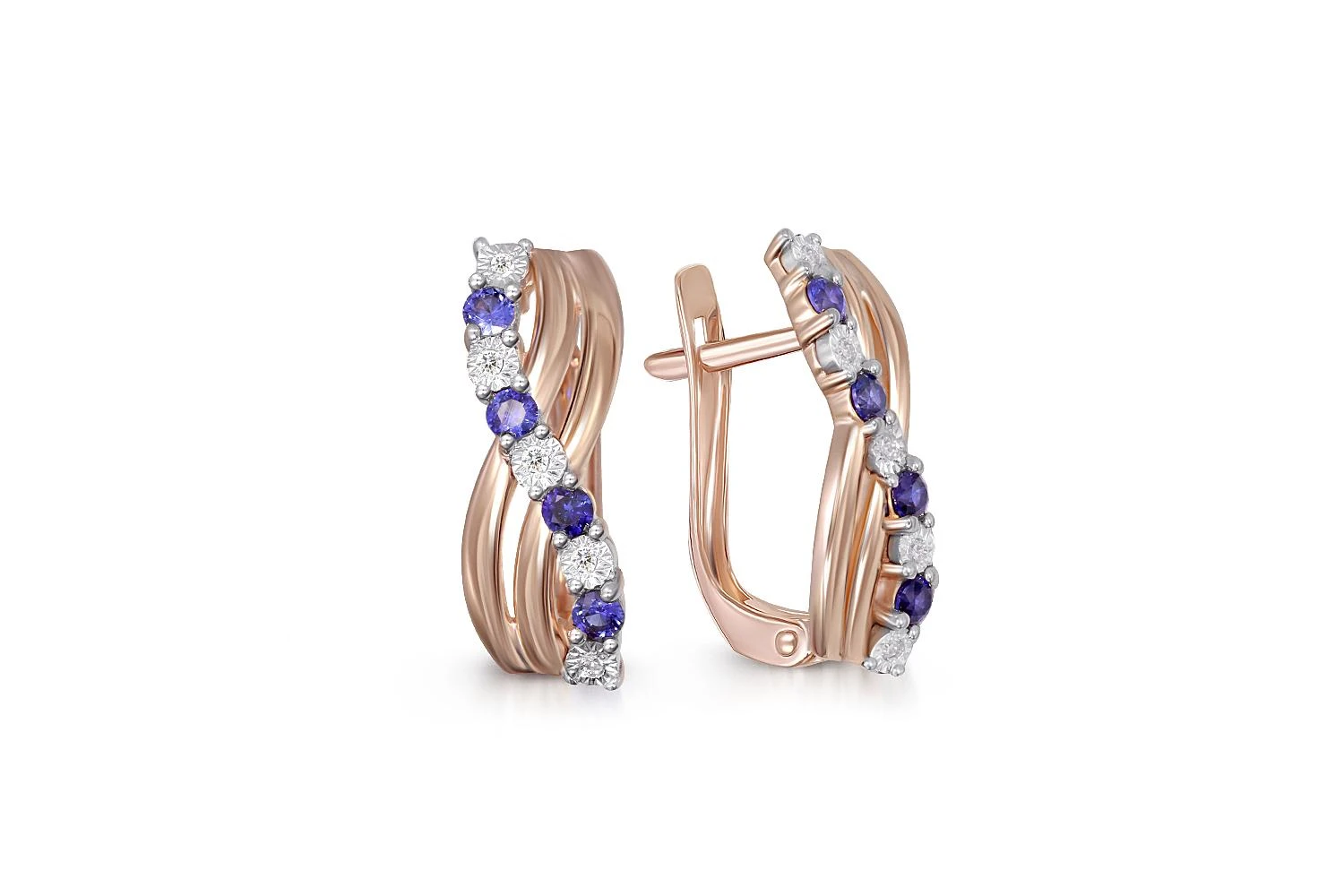 Серьги Дорожки из красного золота с 8 корундами и 10 бриллиантами