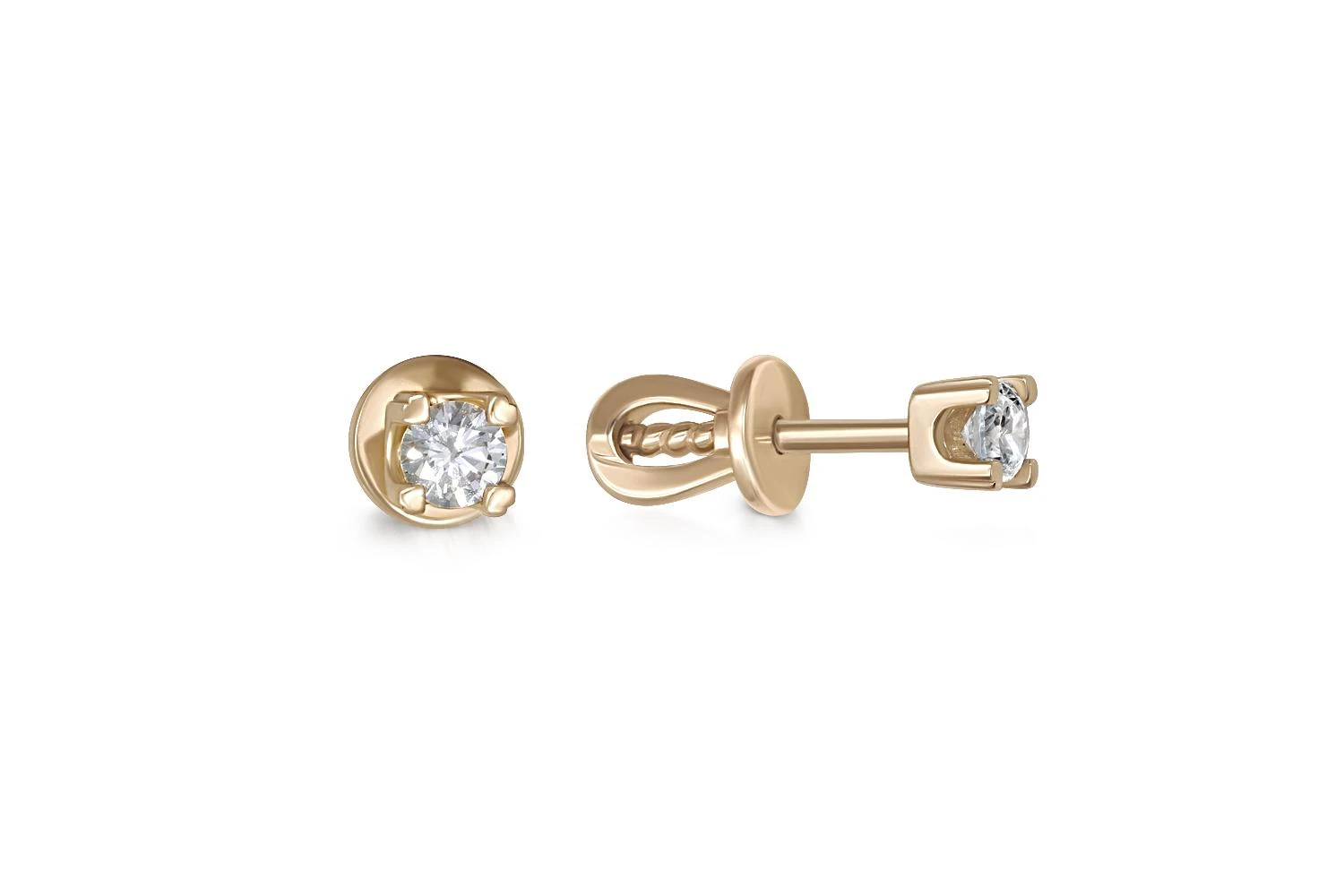Серьги-пусеты из жёлтого золота с 2 фианитами