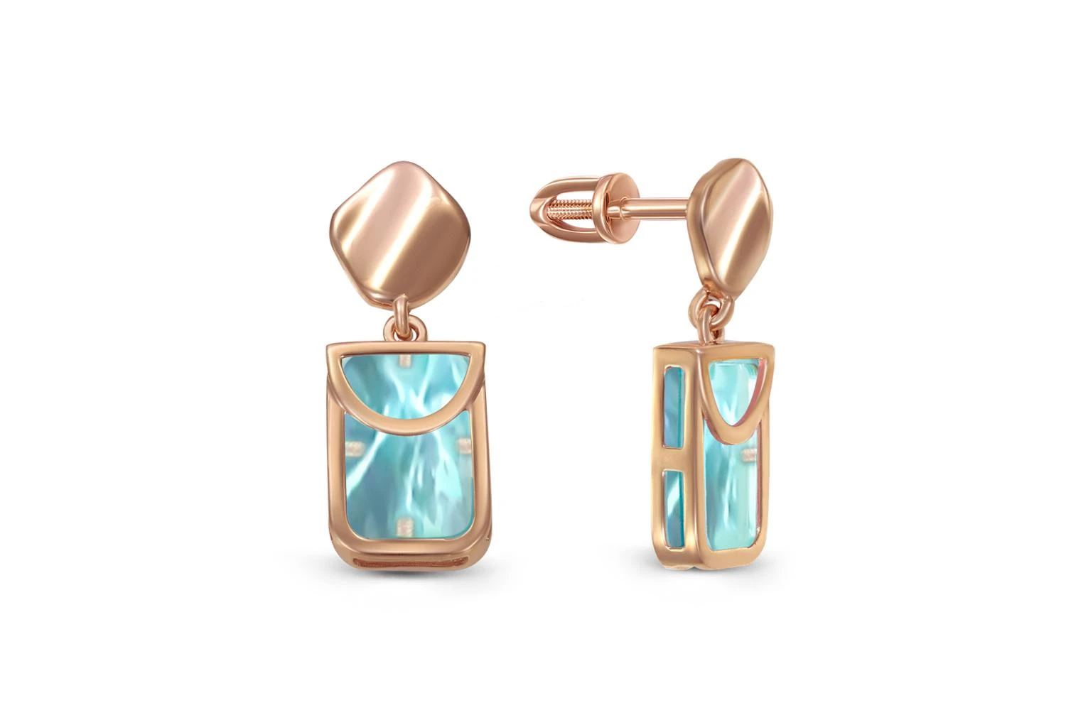 Серьги-пусеты Прямоугольники из красного золота с 2 наноситалами