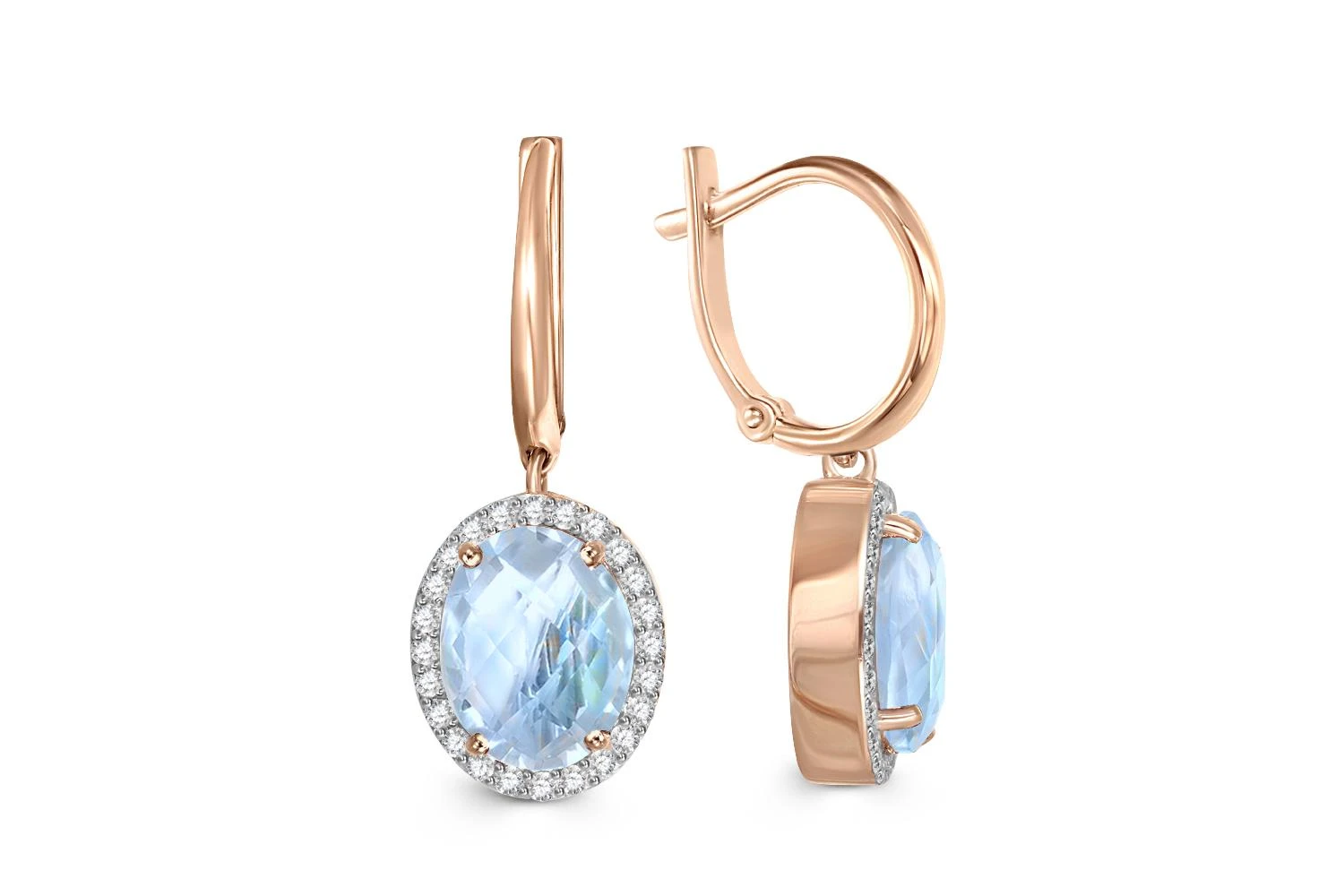 Серьги из красного золота с 2 топазами sky и 48 фианитами