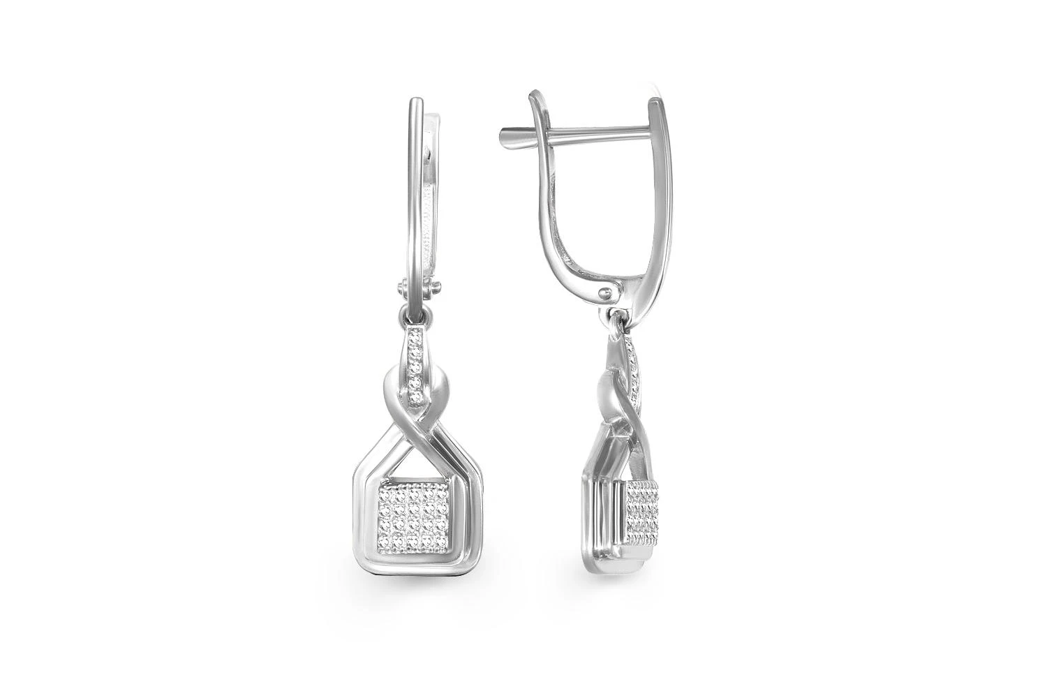 Серьги из белого золота с 50 фианитами