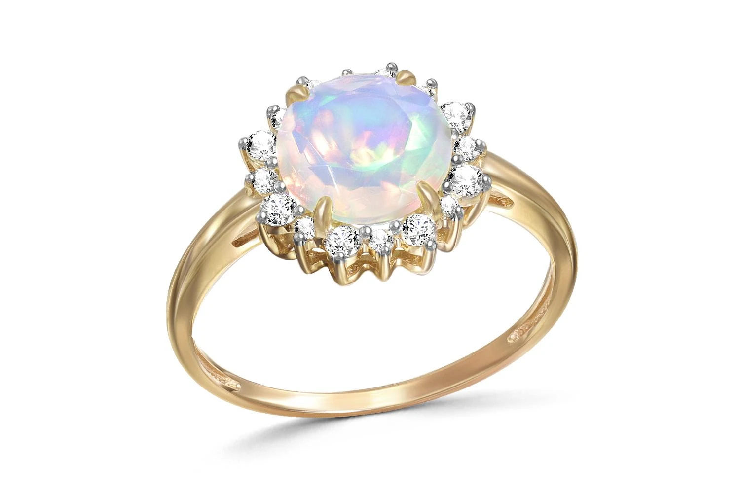 Кольцо из жёлтого золота с опалом и 16 фианитами