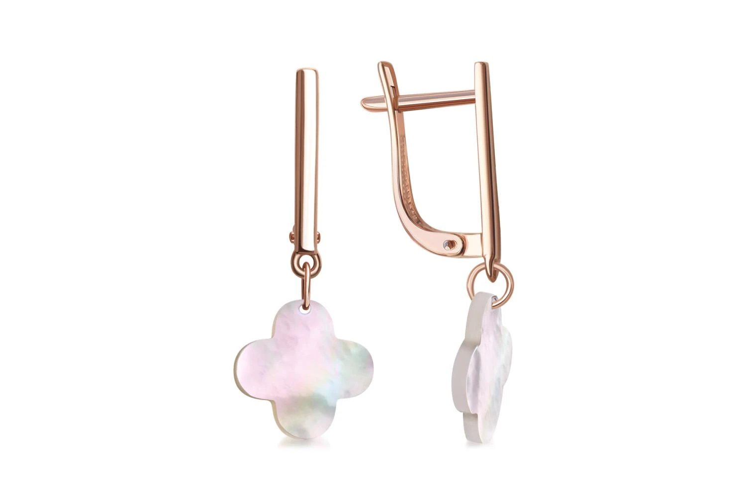 Серьги Клевер из красного золота с перламутром