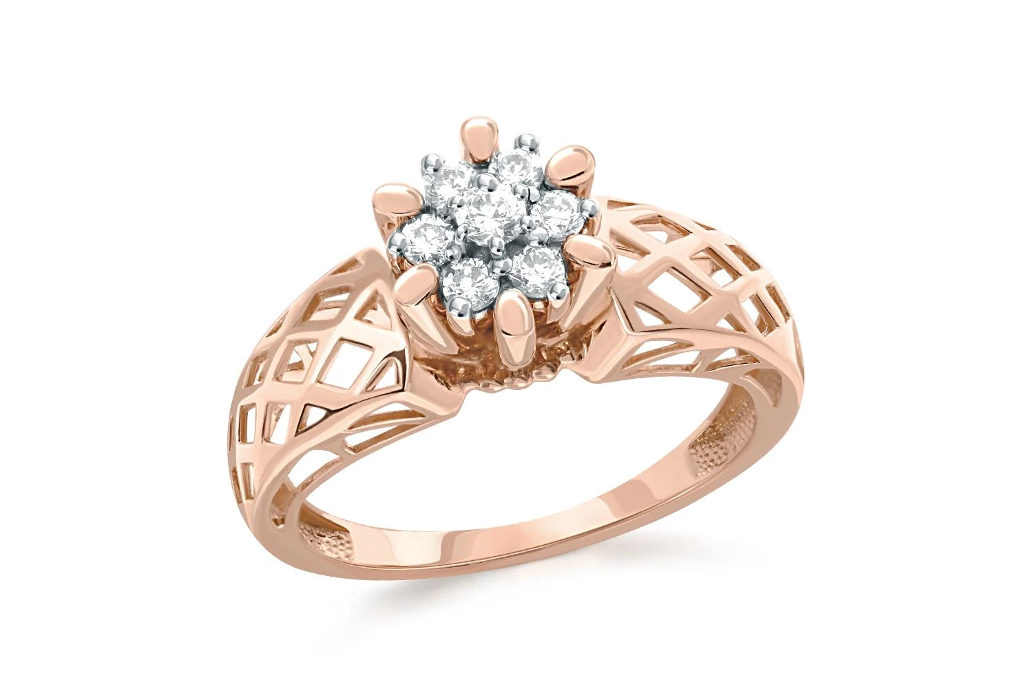 Кольцо Малинка из красного золота с 7 бриллиантами