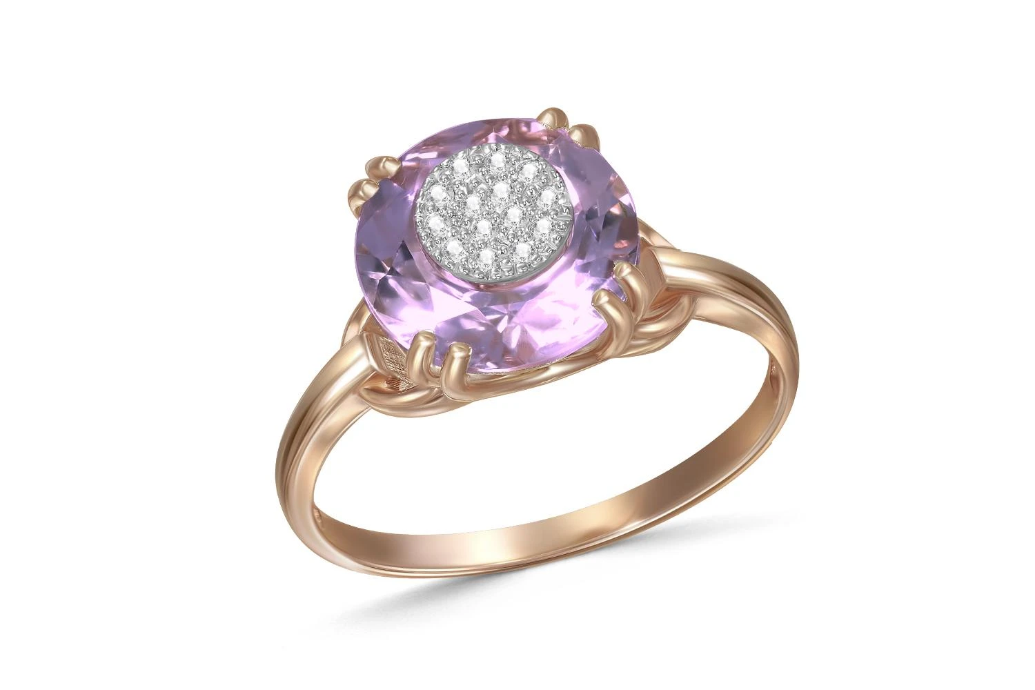 Кольцо из красного золота с аметистом и 14 бриллиантами