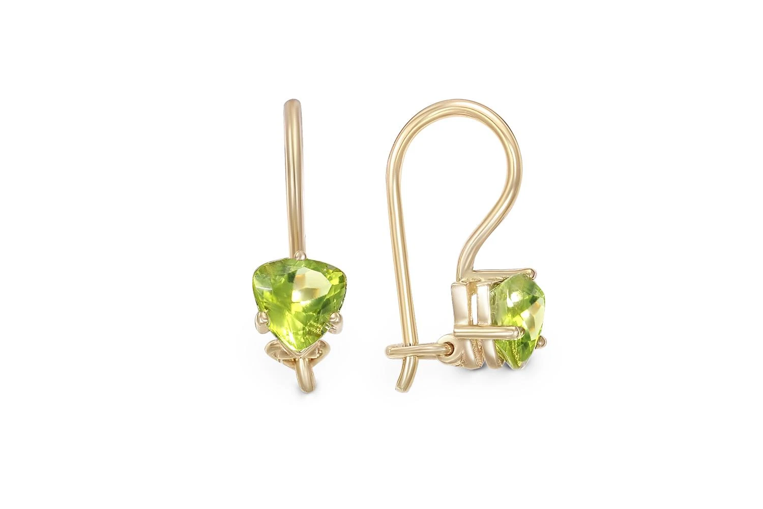 Детские серьги из жёлтого золота с 2 хризолитами