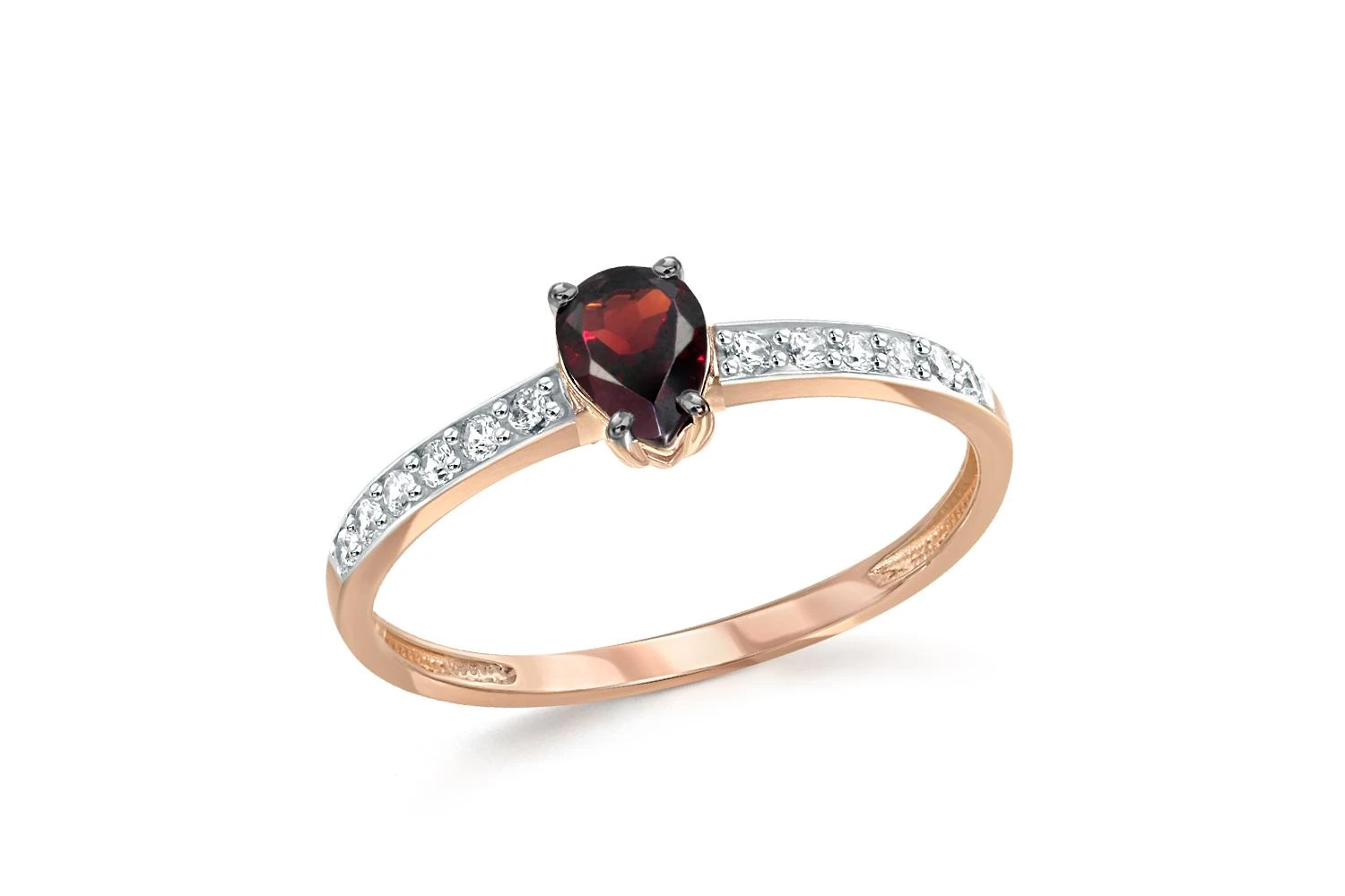 Кольцо из красного золота с гранатом и 12 фианитами