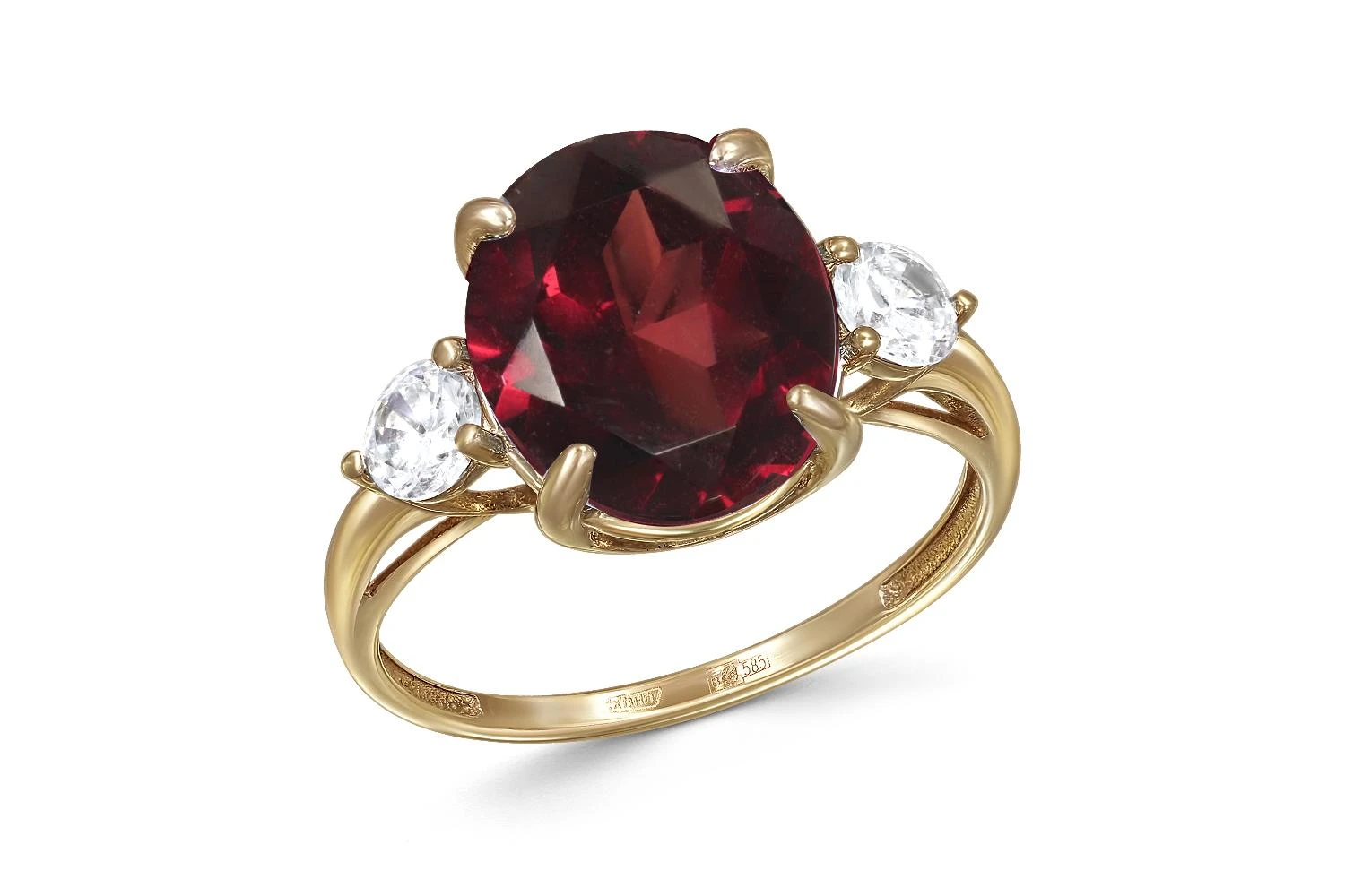 Кольцо из жёлтого золота с кварцем и 2 фианитами