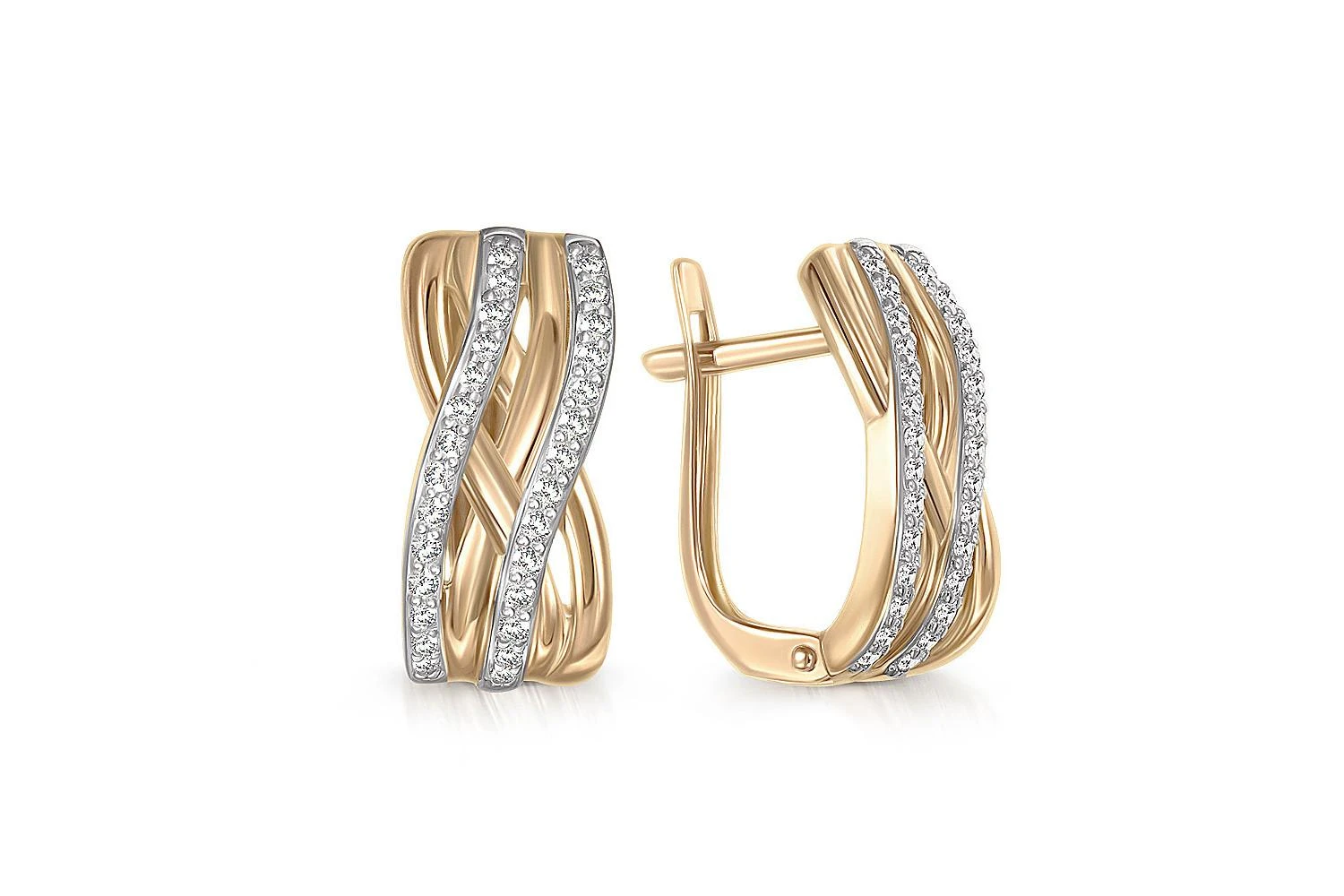 Серьги из жёлтого золота с 56 фианитами