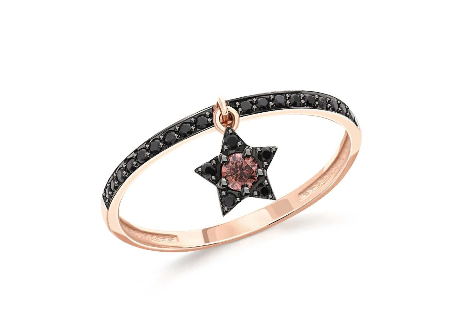 Кольцо Звезда из красного золота с 24 фианитами