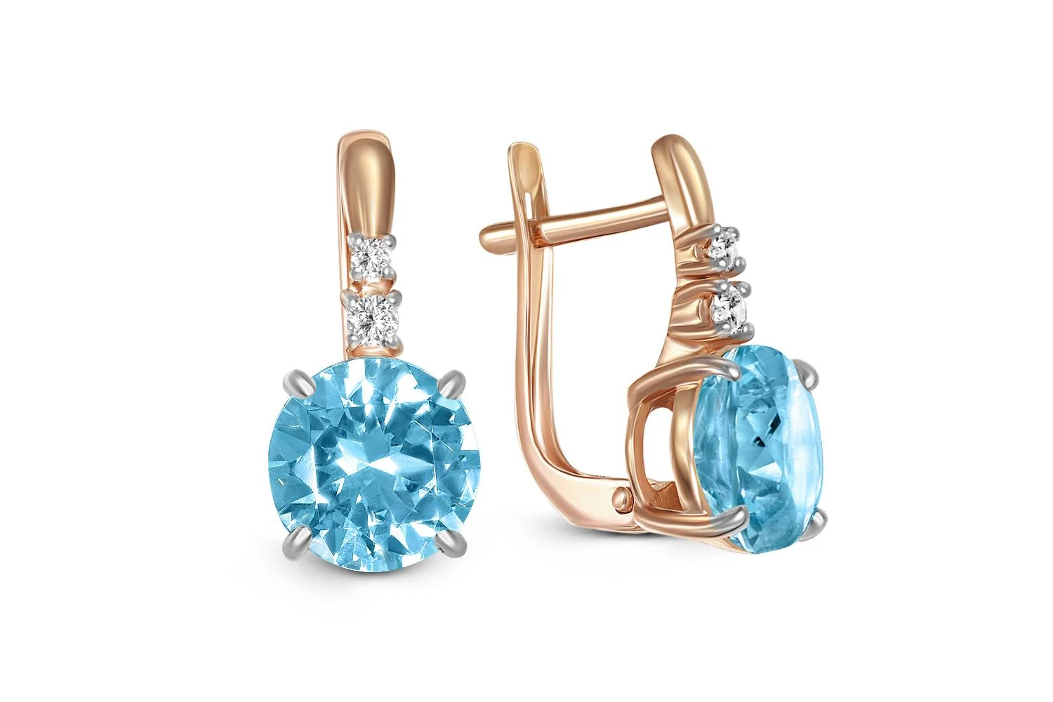 Серьги из красного золота с 2 топазами swiss и 4 фианитами