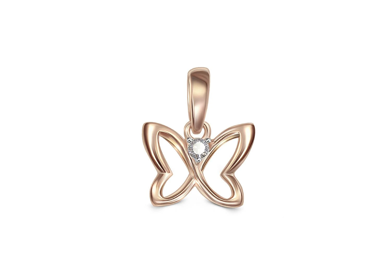 Подвеска Бабочка из красного золота с фианитом