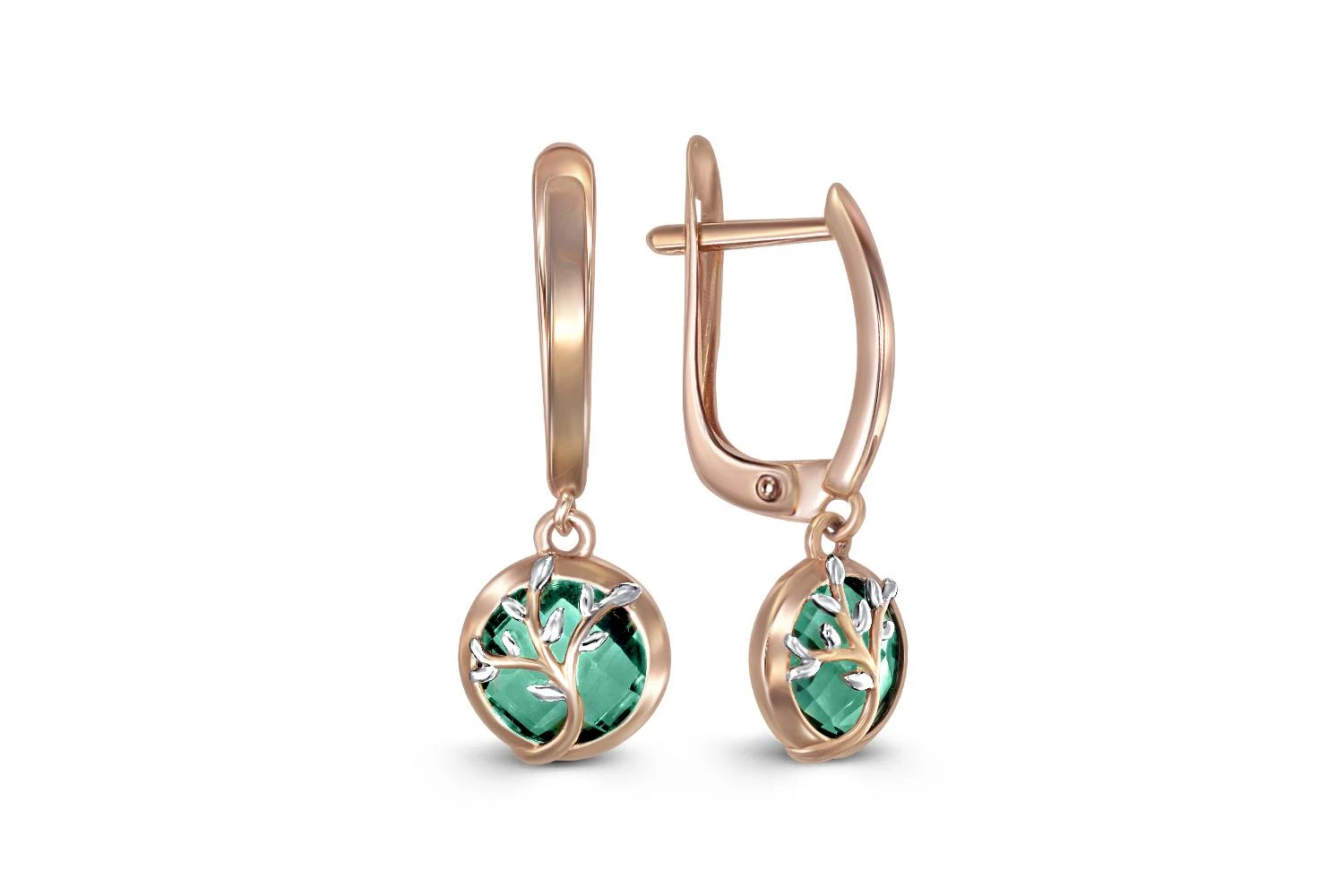 Серьги Веточки из красного золота с 2 кварцами