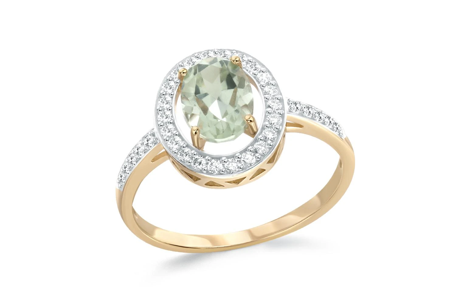 Кольцо из жёлтого золота с аметистом и 32 фианитами